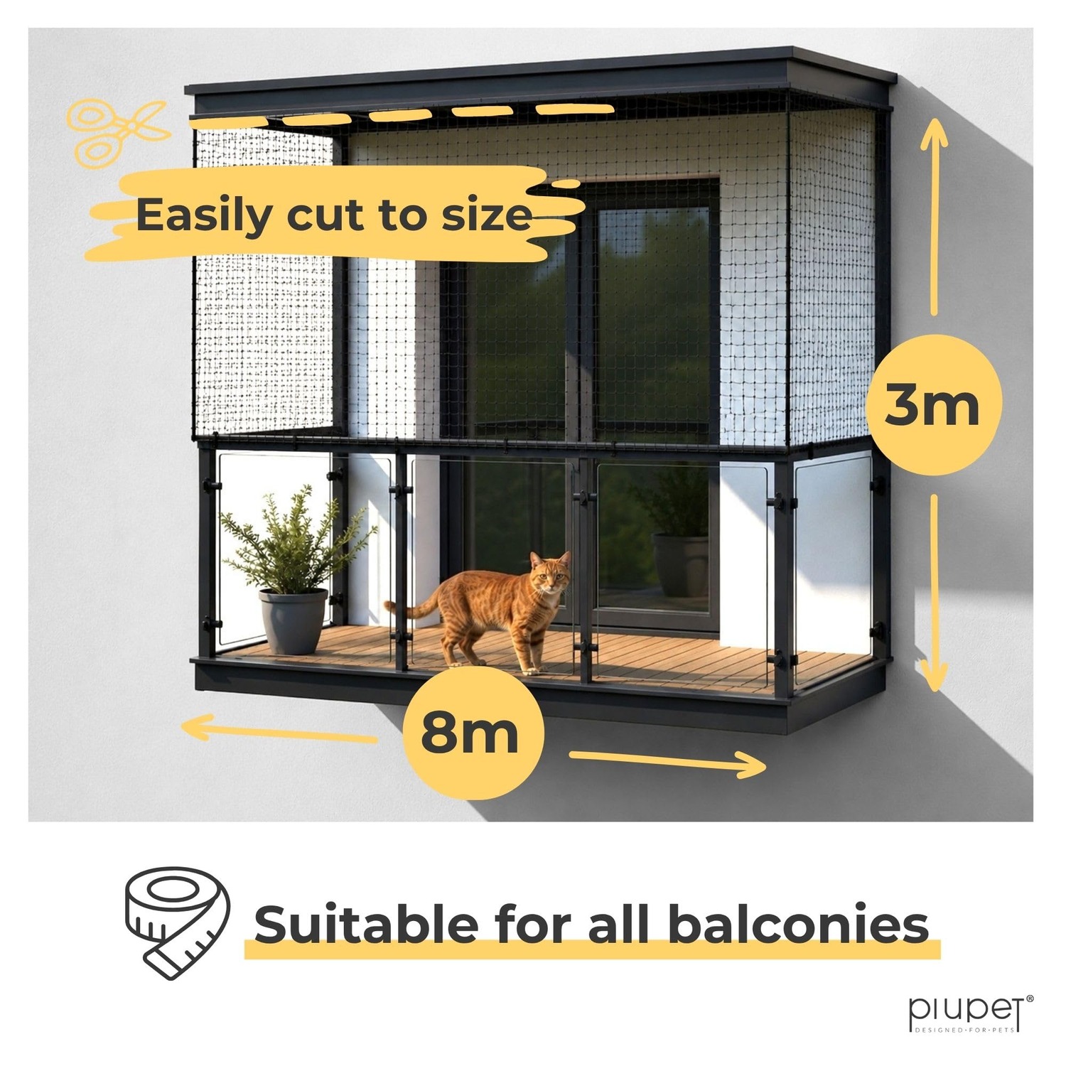 PiuPet Wire Reinforced Cat Safety Net 8m x 3m: image 5