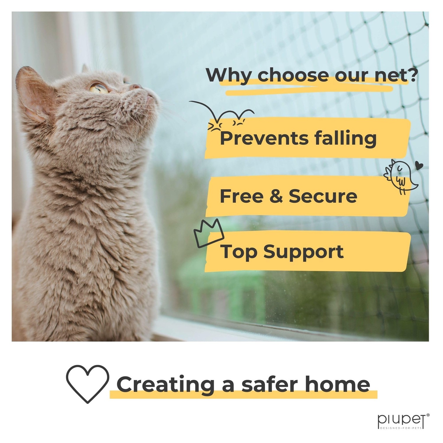PiuPet Wire Reinforced Cat Safety Net 8m x 3m: image 6