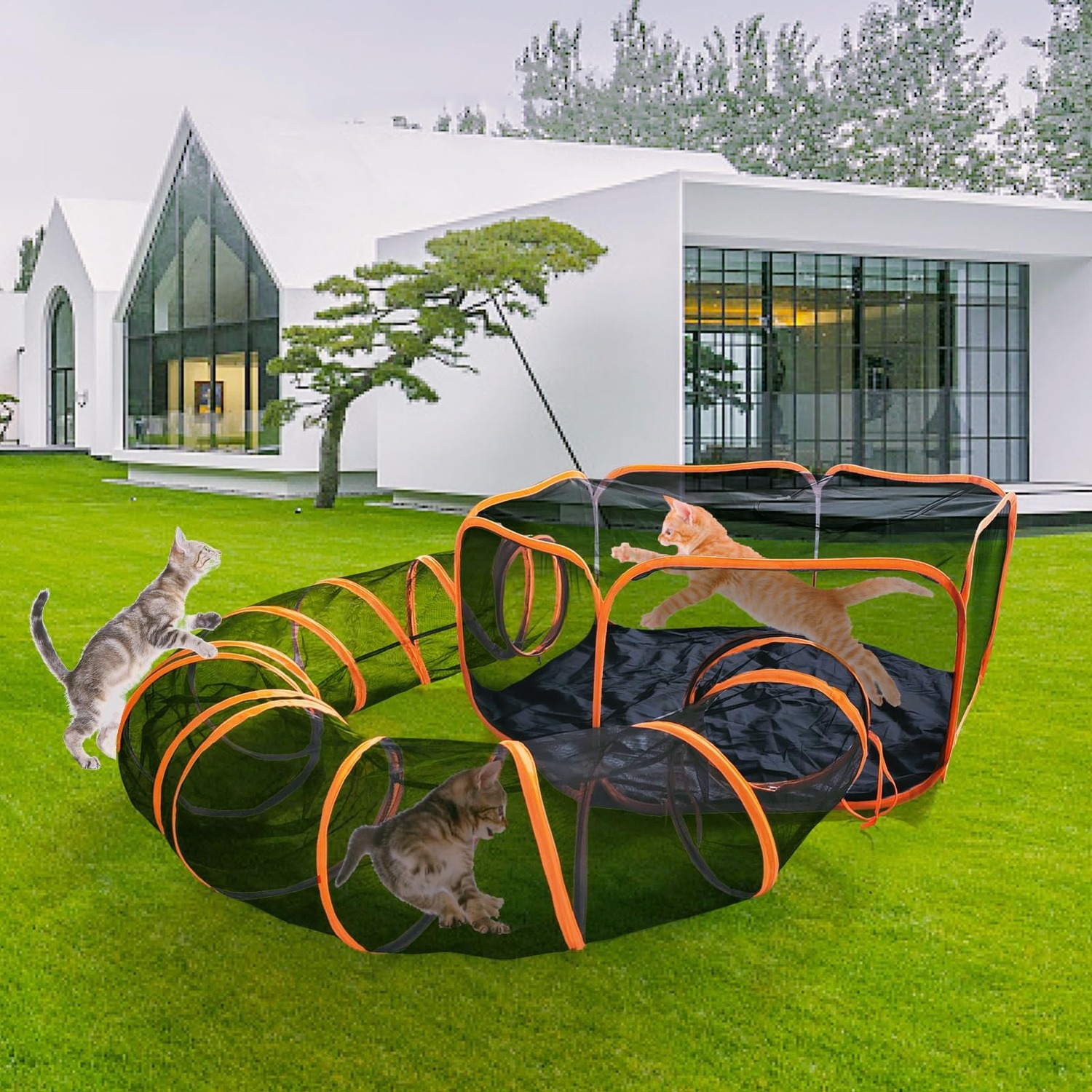 Foldable Cat Enclosure with Play Tunnel